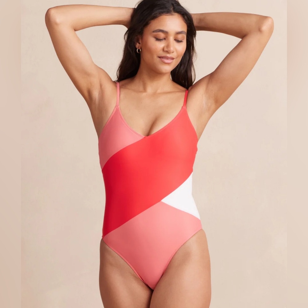 Red and Pink Colorblock Swimsuit